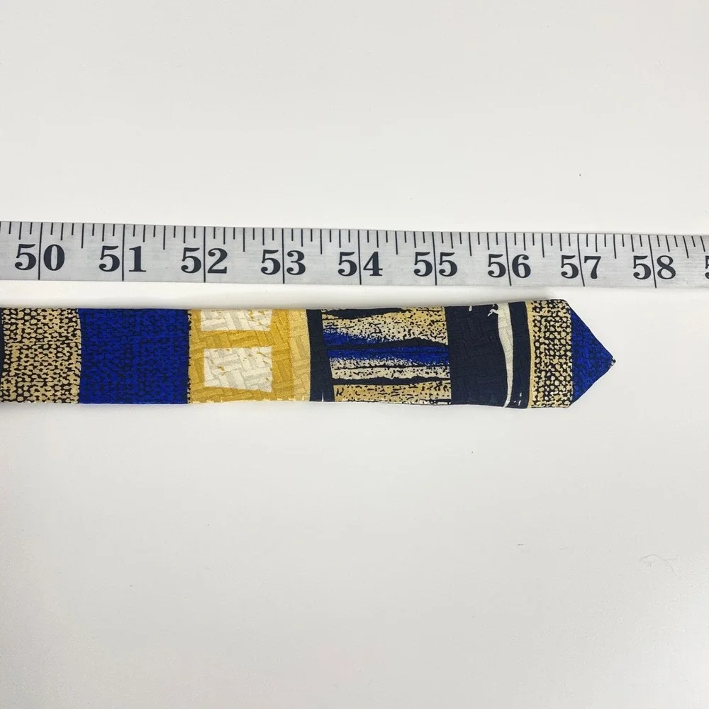 Tesoro‎ Rosso Retro Abstract Necktie Mens Silk Blue Yellow Black Urban Chic Work
